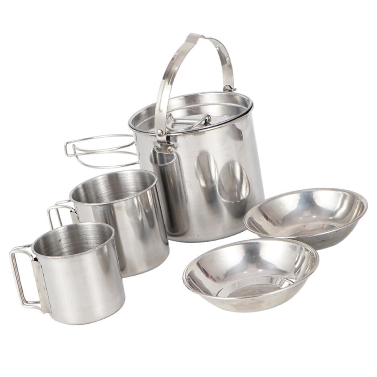 Toddmomy 2 Ensembles ensemble de bouilloire en acier inoxydable assiettes en buvant poêle set vaisselle camping Ensemble de vaisselle de camping ustensiles de cuisine de pique- Silver