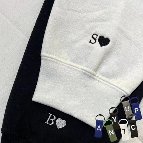 GODMERCH Custom Embroidered Initial Heart Hoodie Initial On Sleeve Hoodie Matching 5