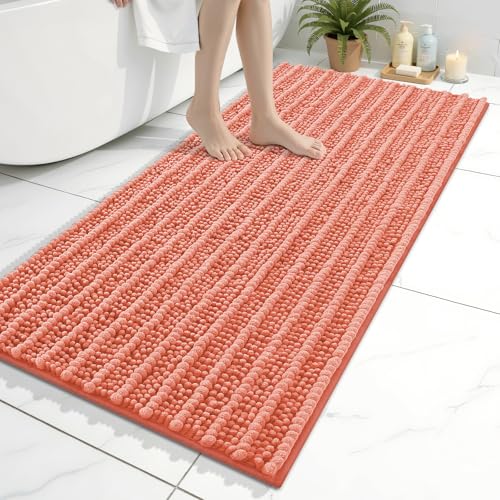 Image of Arotive Luxury Bathroom Ruuner Rugs 47x24, Extra Soft Thick Absorbent Shaggy Chenille Bath Rugs, Machine Wash Dry, Bath Mats for Bathroom Floor, Tub and Shower, Home Decor Accessories, Coral