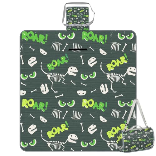 Shimoshe Picnic Blankets 57”x 59”, Roar Dinosaur Waterproof Sandproof Picnic Mat Lightweight Foldable Beach Blanket for Camping Park Grass Beach Outdoor Blanket