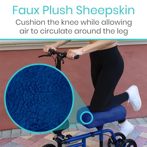 Vive Mobility Knee Scooter Pad Cover - Soft Plush Adult Sheepskin Memory Foam Cushion, Walker Accessory for Knee Roller, Padded Accessories Leg Cart Improves Comfort with Injury, Universal Fit (Blue)