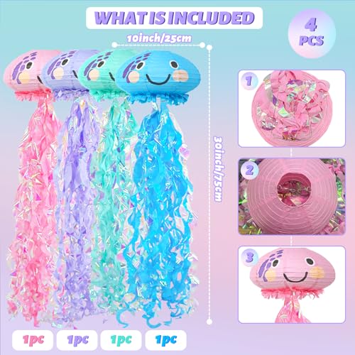 Jelly Fish Paper Lanterns Set, 6Pcs Jellyfish Hanging Lantern for Mermaid Under The Sea Ocean Birthday Party Decorations Baby Shower Room Decor(4Pcs)