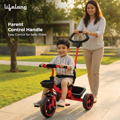 Image of Lifelong Trike Cycle for Kids 2-5 Years Boys & Girl - Baby Cycle - Bicycle for Kids - Bike with 3 EVA Wheels & Basket -Durable Tricycle with Parental Control 30kg Capacity Red & Black