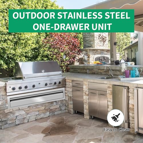 Image of Outdoor Kitchen Drawers 30 inch W x 6.5 inch H x 23 inch D Stainless Steel Single Drawers with Hidden Handle for BBQ Island, Patio Grill Station & Outdoor Kitchen Cabinets