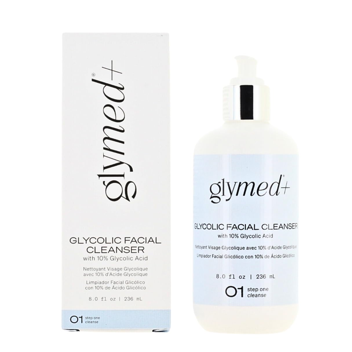 Glymed Plus Glycolic Facial Cleanser, 8 fl oz, Daily Gentle Facial Wash with 10% Glycolic Acid, Paraben-Free, Antiaging and Exfoliation