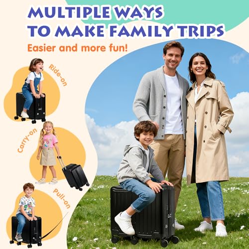 Kids Ride-On Luggage, 20" Hardshell Carry-On Suitcase with 6 Spinner Wheels, Foldable Pedal, Hidden Cup Holder & Combination Lock for Toddlers & Children (Black, 20-inch)4