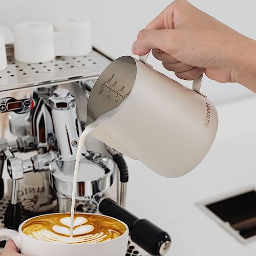 Image of Milk Frothing Pitcher, 600ml /20oz Steaming Pitchers Stainless Steel Milk Coffee Cappuccino Latte Art Barista Steam Pitchers Milk Jug Cup with Decorating Art Pen, Matte White
