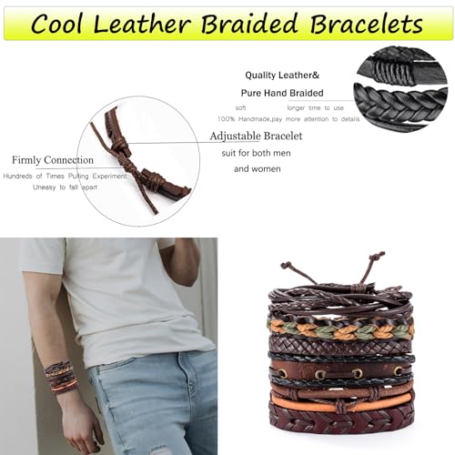 SONNYX 44 Pcs Braided Leather Bracelets for Men Women Woven Cuff Wrap Bracelets Hemp Cords Wood Beads Ethnic Tribal Bracelets Adjustable Leather Wristbands4
