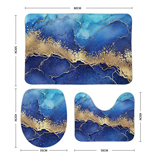 Chfukew Marmorblaue Badezimmerteppiche und -matten-Set, 3-teilig, waschbar, korallenfarben, rutschfeste Badematte… – Bild 3