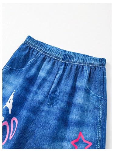 Verdusa Girl's Y2K Graphic Track Pants Streetwear Denim Print Straight Leg Long Trousers3