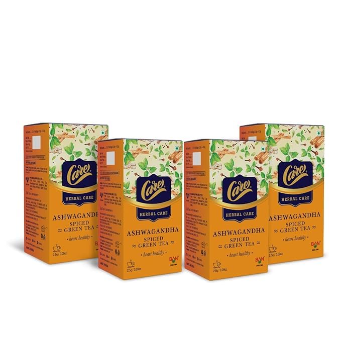 CARE Ashwagandha Immunity Booster Spiced Herbal Green Tea Bags, 100 Bags (4 Packs x 25) | Organic Desi Kahwa with Tulsi & Ginger | Whole Loose Leaves Blend | Ayurvedic Indian Kadha for Detoxification-image-20