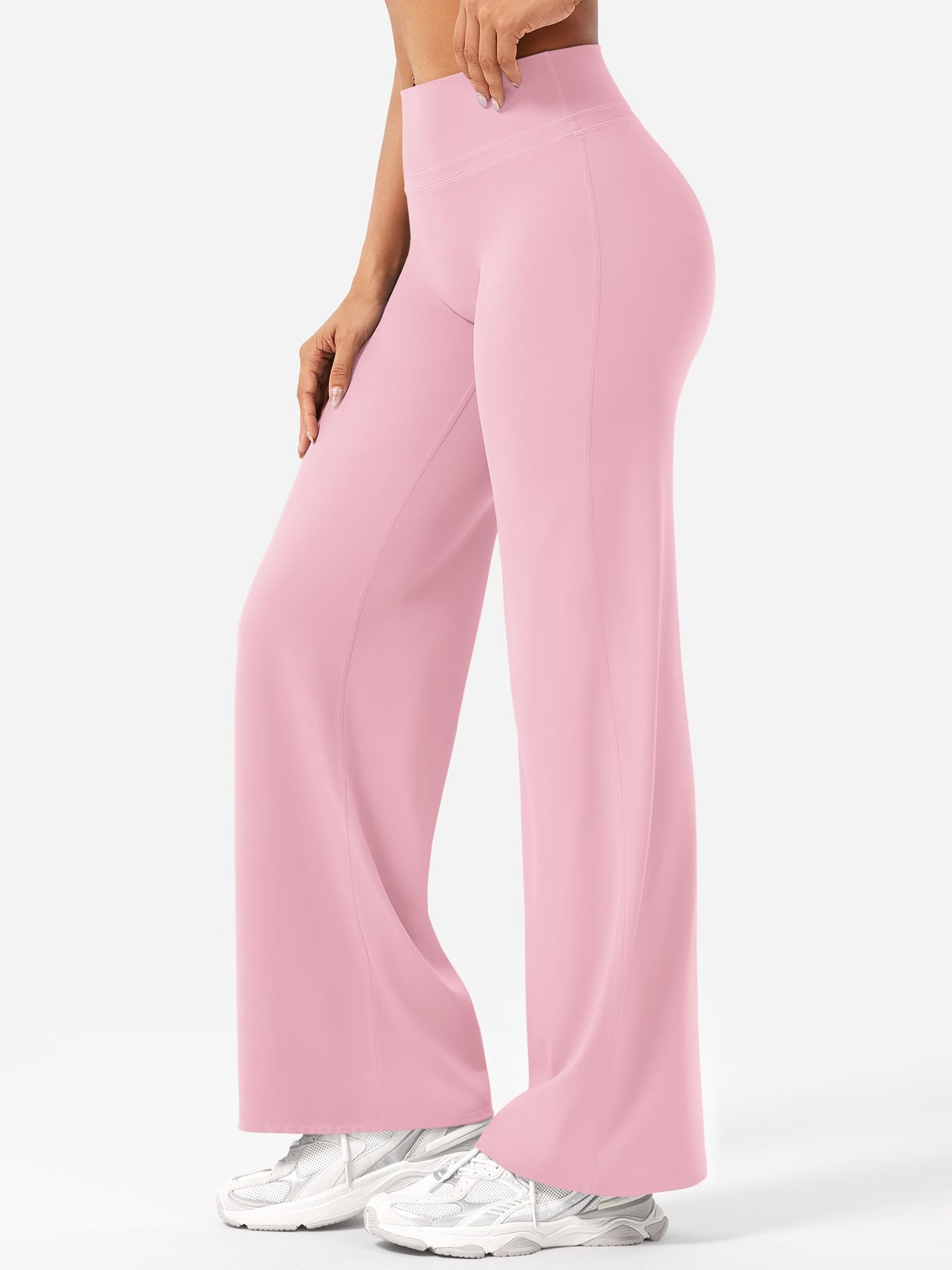 YEOREO Leggings rectos para mujer, invisibles, cintura alta, pantalones de gimnasio, sin costuras frontales, pierna ancha, pantalones de yoga, opacos, elásticos, suaves, sin costuras, pantalones de