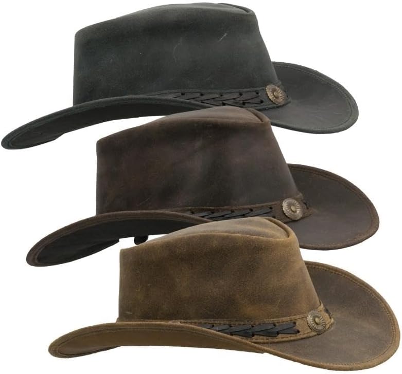 Walker and Hawkes Cowhide Antique Explorer Outback Hat - Wide Brim Waterproof UPF 50+ Leather Hat with Removable Chin Strap - Image 6