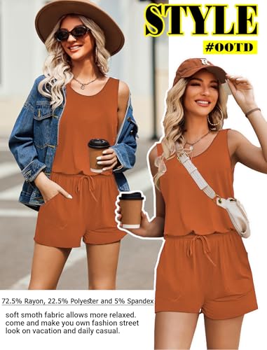 Image of ADOME Rompers for Women Summer Sleeveless Scoop Neck Tank Top Casual Short Jumpsuit Rompers with Pockets