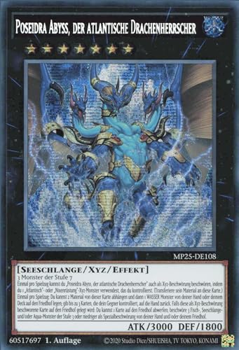 Poseidra Abyss, der atlantische Drachenherrscher MP25-DE108 Secret Rare Deutsch Boosterfrisch 1. Auflage - 2025 Mega-Pack Tin - mit ReCollectibles-Versandschutz - für Yu-Gi-Oh!