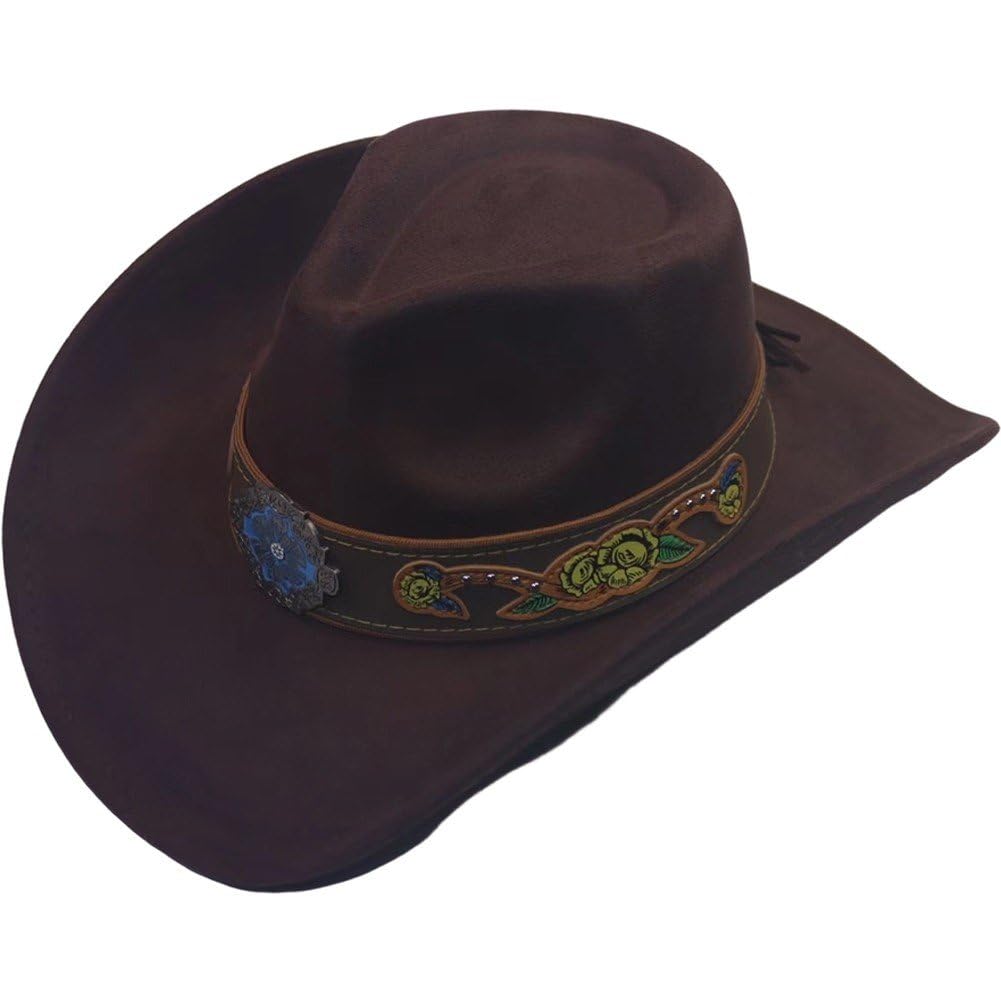 Sslvya Western Cowboy Hat for Women Men Wide Brim Fedora Panama Hat Retro Rodeo Cowgirl Hat for Travel & Festivals