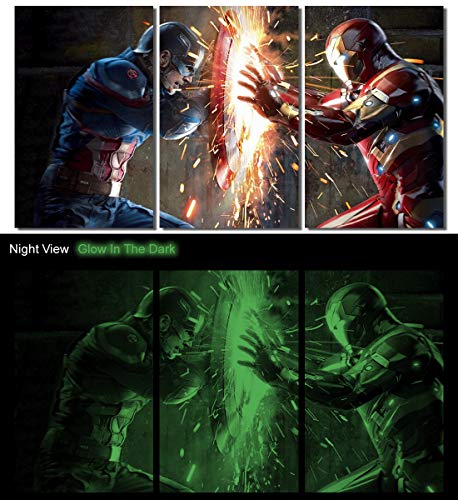 Picture Sensations® Glow In The Dark Framed Canvas Art Print, Captain America Civil War Vs Iron Man - 42"x24"