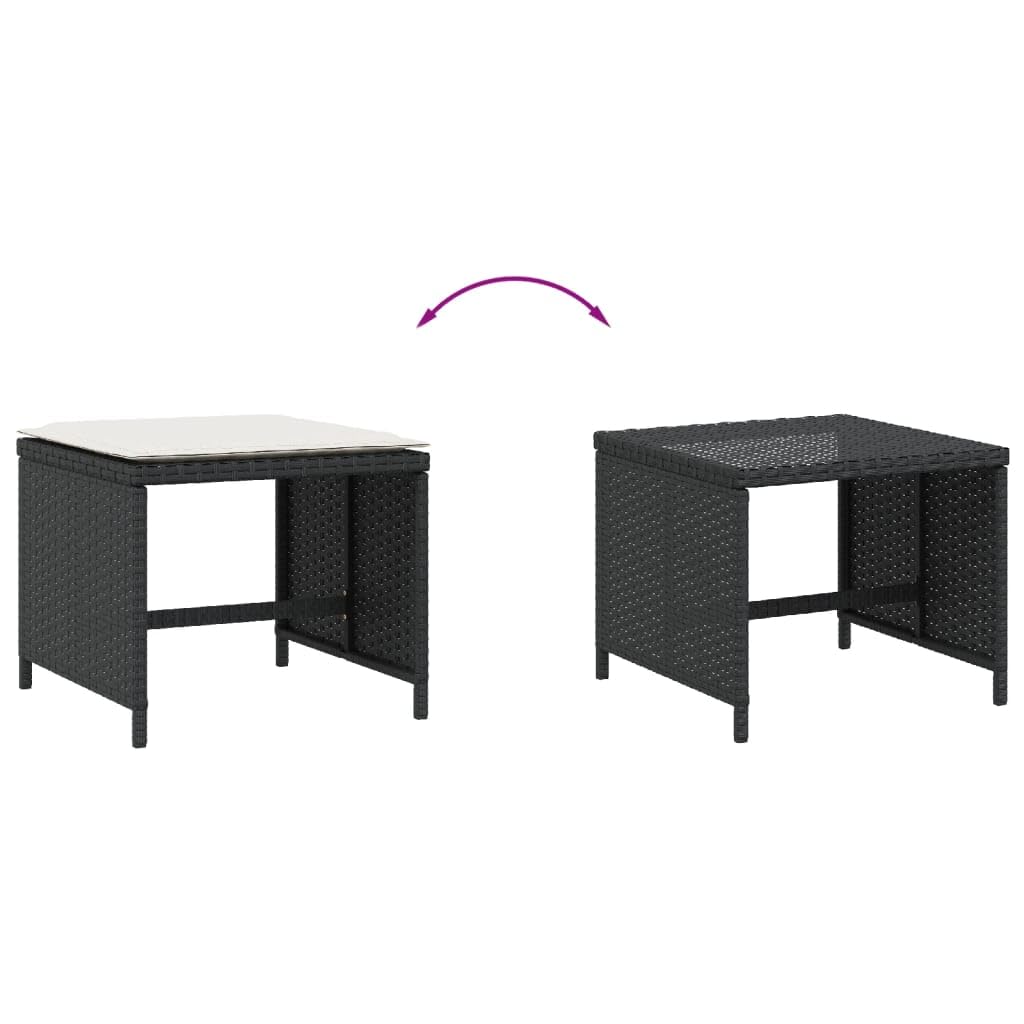 Taboret ogrodowy z poduszką 4 szt. czarny 40 x 40 x 35 cm polirattanowy