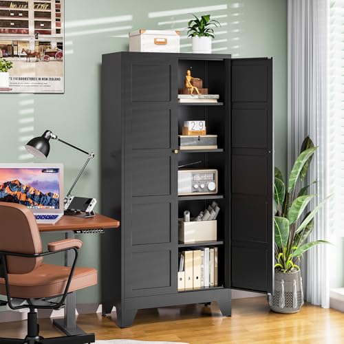Image of Letaya 72 inch H Metal Storage Cabinet with 2 Doors and 4 Shelves,Tall Kitchen Pantry Cabinets,Utility Pantry Organizers for Cupboard /Dining /Bathroom /Home Office /Garage (Black, 72 inch H x 18 inch D x 33.5 inch W)
