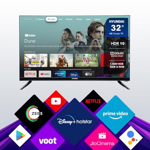 Image of HYUNDAI 32 Inch Google LED TV (SHY32HGV05R4) | HDR10 | Voice Remote | Dolby Plus Sound | Built-in Chromecast | Google Assistant | Bluetooth | HDMI x2 | USB x2