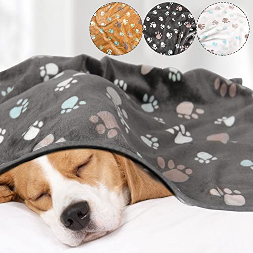 Rezutan Upgraded Dog Blankets For Large Dogs, 3 Pack Dog Cat Flannel Blankets Washable, Soft Pet Mat Throw Cover For Kennel Crate Bed, Cute Paw Pattern, Dog Blanket, Pet Blanket 41" X 31" #TOP2