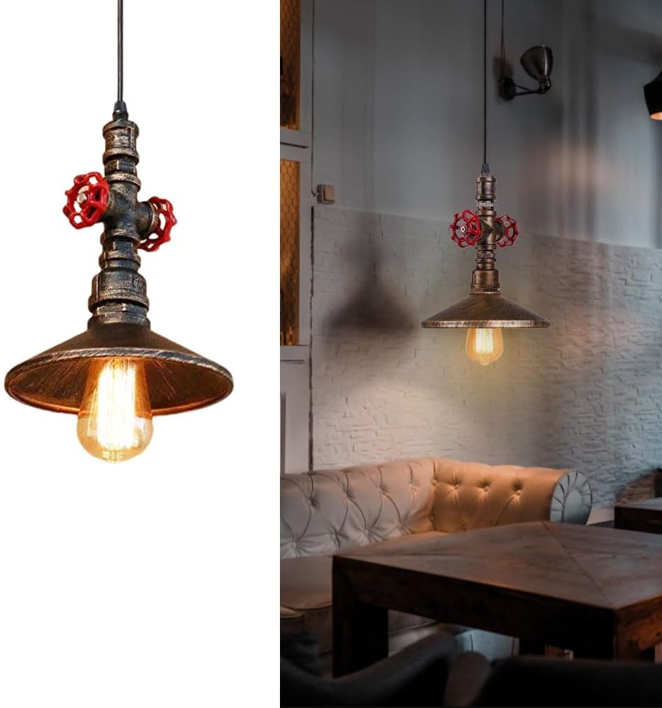 Steampunk Water Pipe Ceiling Pendant Lamp Farmhouse Metal Pendant Lights Vintage Industrial Pipe Light Fixture Home Kitchen Dining Room Ceiling Hanging Light