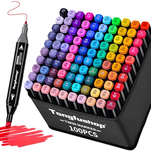 Tongfushop Rotulador de 100 Colores, Rotuladores Alcohol Doble Punta, 2S Secado Rápido Marcadores Permanente con Bolsa de Almacenamiento y Espaciador para Niños, Adultos Bocetos, Cómics, Colorear