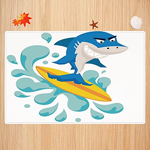 Alfombra de baño Antideslizante,Ride The Wave, Divertido tiburón surfeando en el océano atlético pez Arte gráfico Decorativo, VIO Apto para Cocina, salón, Ducha (50x80 cm)