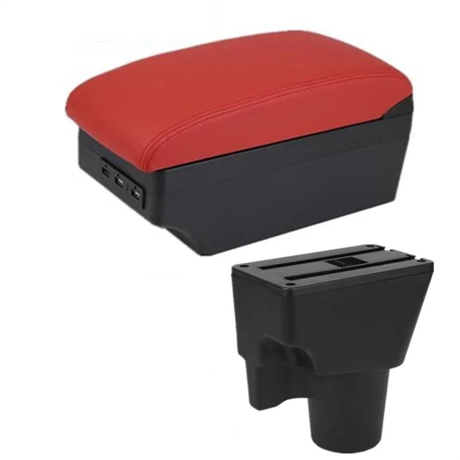 NMJLQW Storage Rack Armrest Box With Multifunctional Support PU Upholstered Car Interior Modification Accessories For Picanto 3X-Line(C red 7USB)