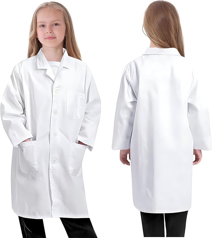 Lightweight Unisex White Doctor Lab Coat Costumes for Girls and Boys Ideal for Halloween Dress Up (L130-140 cm)