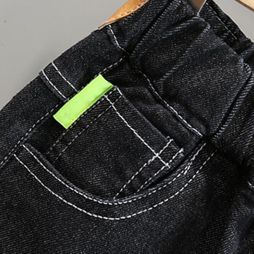 Kids Boys Jeans Elastic Waist 𝗩intage Wide Leg Harlen Denim Pants Casual Baggy Roll Up Trousers with Pocket2