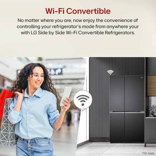 Image of LG 650 L, 3 Star, Frost-Free, Double Door, Wi-Fi Convertible, AI ThinQ, Smart Inverter Compressor, Door Cooling+, Hygiene Fresh+, Side By Side Smart Refrigerator (GL-B257EMC3, Matt Black)