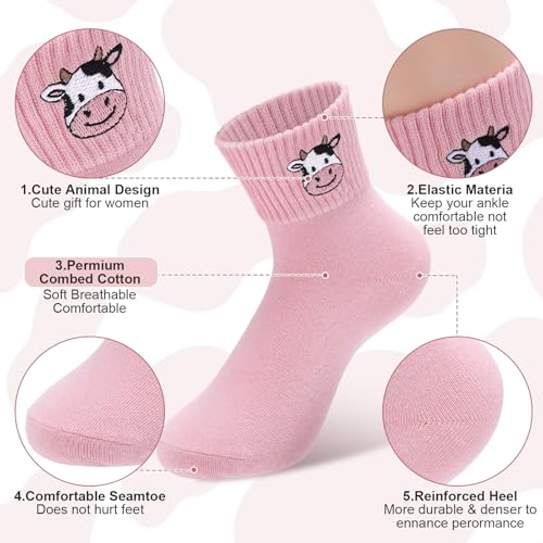 Image of Eurzom 10 Pairs Socks Womens Crew Elastic Ankle Length Cotton Socks Aesthetic Cute Lightweight Low Cut Gifts for Women