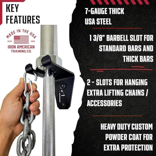 IRON AMERICAN Alpha Barbell Gym Wall Mount Storage 100+ Pound Capacity - Multi-Use Barbell Wall Holder, Barbell Hanger 4.25 x 6.75 x 7.25 Inches - Holds Any Standard Olympic Barbell - Hardware Included