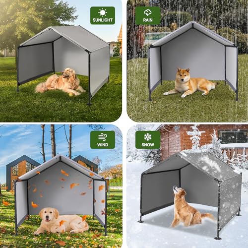 Dog Shade Shelter Outdoor Tent for Large Medium Dogs, Outside Sun Rain Canopy Pet House for Homeless Cats Pigs Livestock with Waterproof Roof Rainproof Cover & Artificial Grapevine Leaves Dog Shade Shelter Outdoor Tent for Large Medium Dogs, Outside Sun Rain Canopy Pet House for Homeless Cats Pigs Livestock with Waterproof Roof Rainproof Cover & Artificial Grapevine Leaves