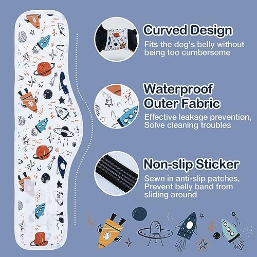 MICOOYO Reusable Dog Nappies Male, Lightweight 3 Pack Washable Belly Bands for Dogs Male Dog Wraps Diapers for Puppy Pets(Spaceship,L) - Image 3
