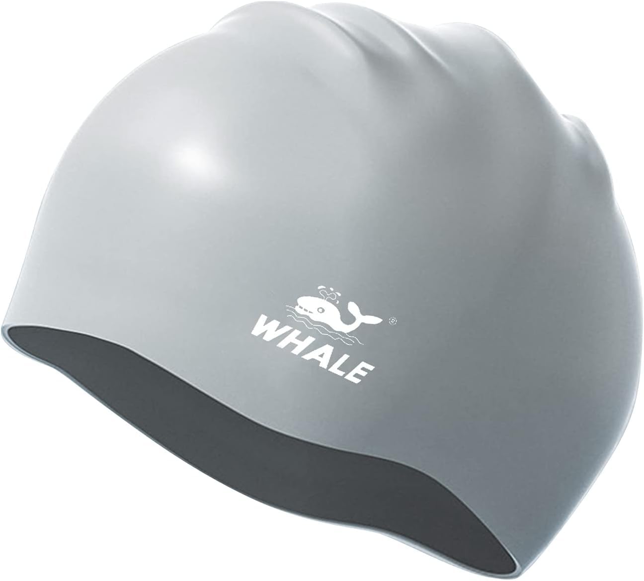 WHALE Extra Large Swim Cap for Women Men, Durable Silicone Swimming Hat with Ear Protection, Unisex Adults Bath Swimming Caps for Long Thick Curly Hair & Dreadlocks Braids Weaves Afro Hair(Silver)