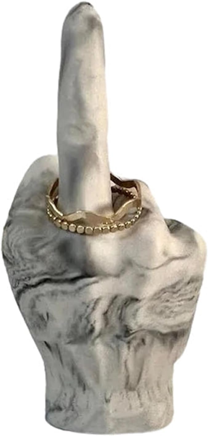Fadaing Middle Finger Ring Holder, Funny Middle Finger Statue Hand Gesture Table Sculpture, Hand Jewellery Stand, Resin