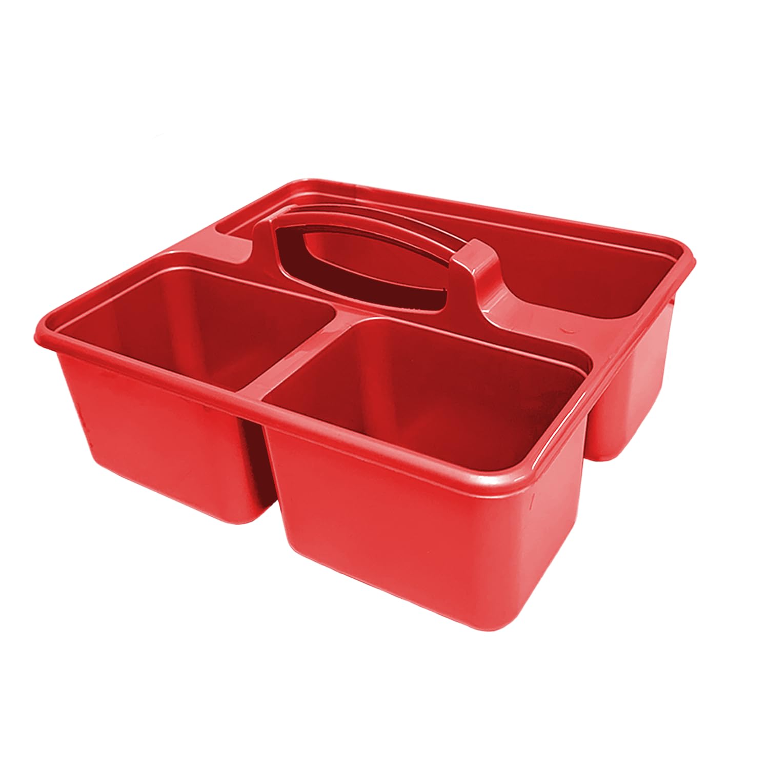 Optimal Products 2 & 3 Sections Compartments Plastic Large Caddy Kitchen Cleaning Tools Carry Tray Tidy Organiser With Handle UK (3 Compartments Red)