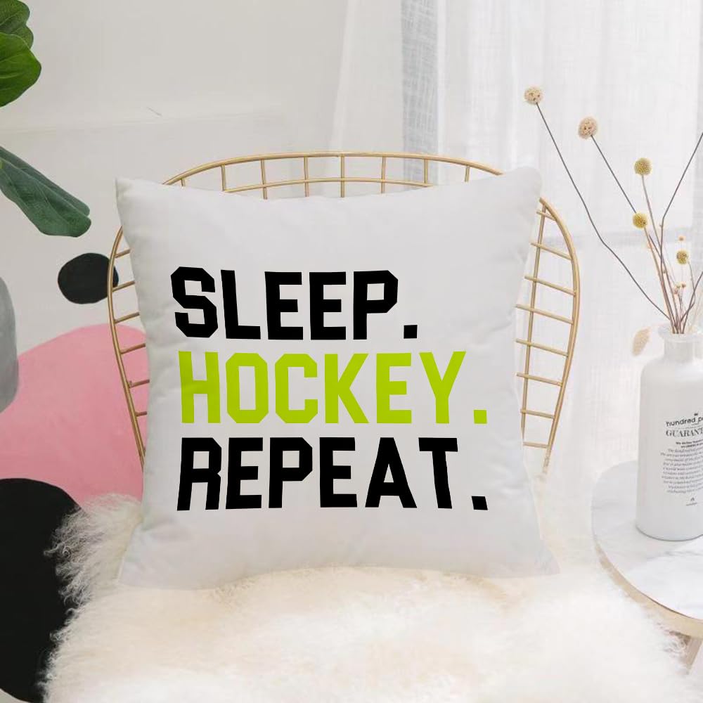 Hyosxw Sleep,Hockey,Repeat,Black And Green Font Dra - A5 Cushion Cover,Throw Pillow Case Home Decorative For Living Room Bedroom Sofa Chair 18X18 Inch,Sleep,Hockey,Repeat,Black And Green Font Drawing, Hockey Slogan,Pillowcase 45X45cm