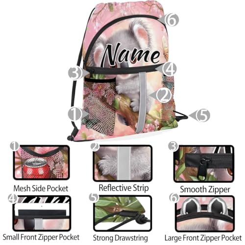 Custom Cute Koala Flower Drawstring Backpack Cartoon Animal Rainbow Personalized Sports Gym Sackpack with Mesh Pocket String Bags for Women Men4