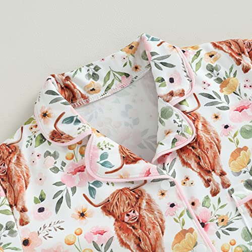 Baby Boy Girl 2Pcs Pajamas Set Western Cow Print Short Sleeve Button Down Shirt Elastic Shorts Lounge Set Sleepwear4