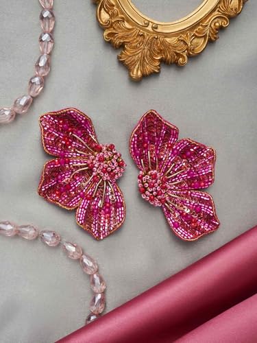 Image of SANJOYA by EVERSTYLISH Embroidered Stud Earrings for Women | Floral Sequin & Beaded Statement Earrings | Ethnic Jewelry for Weddings & Festive Occasions