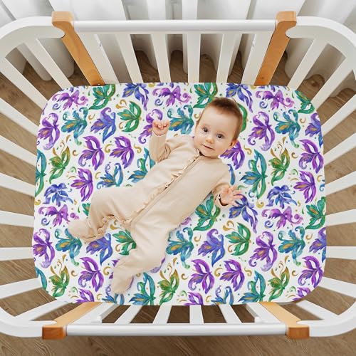 Image of Crib Sheet Breathable Soft Crib Mattress Sheet for Baby Toddler Boys Girls Fitted Crib Sheet Fit Standard Crib Mattress 52 x 28 Inch Watercolor Mardi Gras Mask