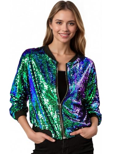 Allegra K Damen Glitzer Jacke Bomberjacke...