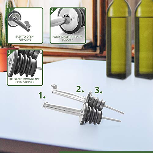 Rocinha Olive Oil Dispenser Bottle Set, Dark Green Olive Oil Bottle, Glass Olive Oil Bottle for Kitchen Cruet Set, Olive Oil Bottle with Stainless Steel Funnel, Pour Spouts, Labels,2 Pack 17oz