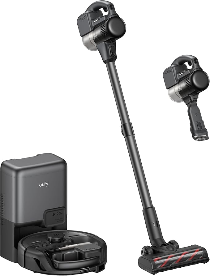 eufy E20 Robot Aspirapolvere 3 in 1, Svuotamento Automatico, Aspirazione 30.000 Pa, Filtraggio a 5 Stadi, Evitamento Ostacoli e Spazzola Antigroviglio. Ideale per Tappeti, Fessure e Scale