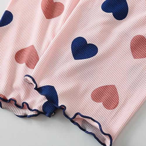Girls Pyjamas Summer Shorts Sets Heart-Shaped Pattern Ruffled 𝗣js Knit Short Sleeve Tops and Pants 2pcs Sleepwear2