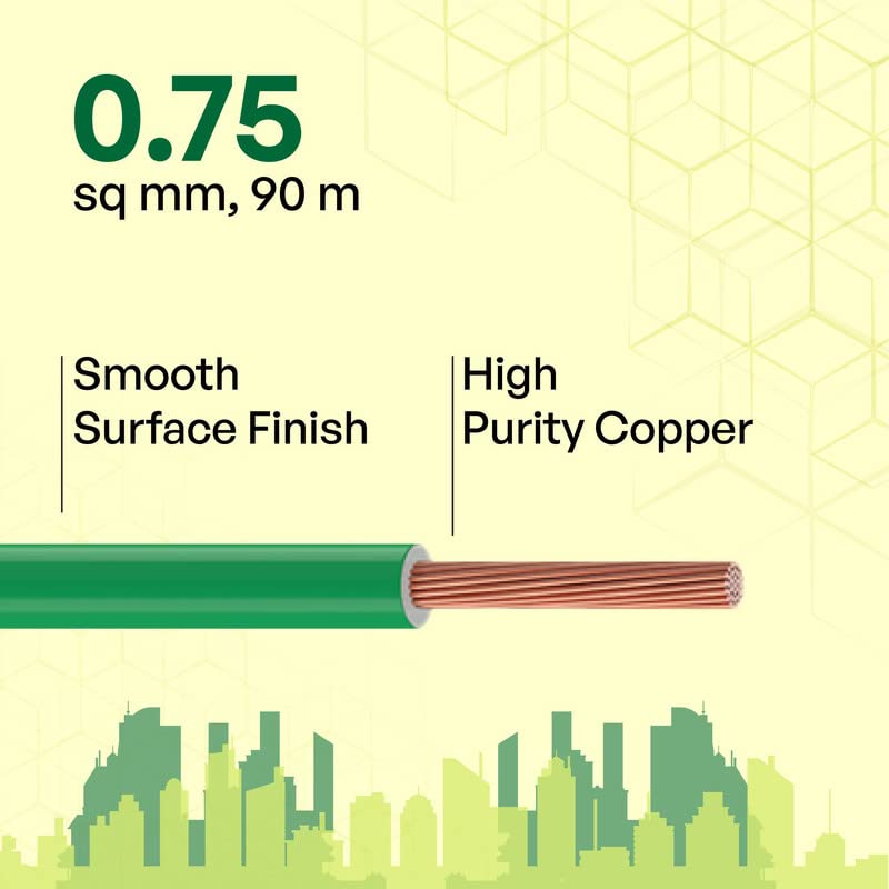 Image of Etira 0.75sqmm 90M coil | Flame Retardant | 99.97% high purity copper | PVC insulated housewire [Green]