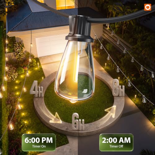 Image of addlon 72FT Solar String Lights Waterproof with Remote & USB, Patio Lights Solar Powered with LED Shatterproof Bulbs Dimmable for Backyard